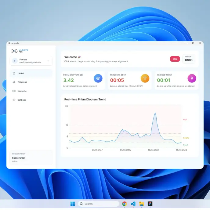 Lazyeyefix desktop app start training screen